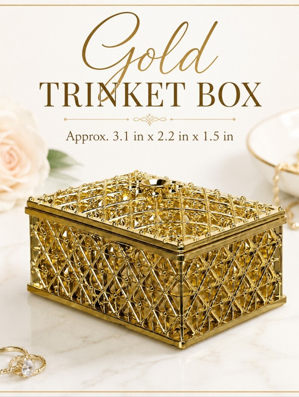 Gold Decorative Lattice Trinket Box